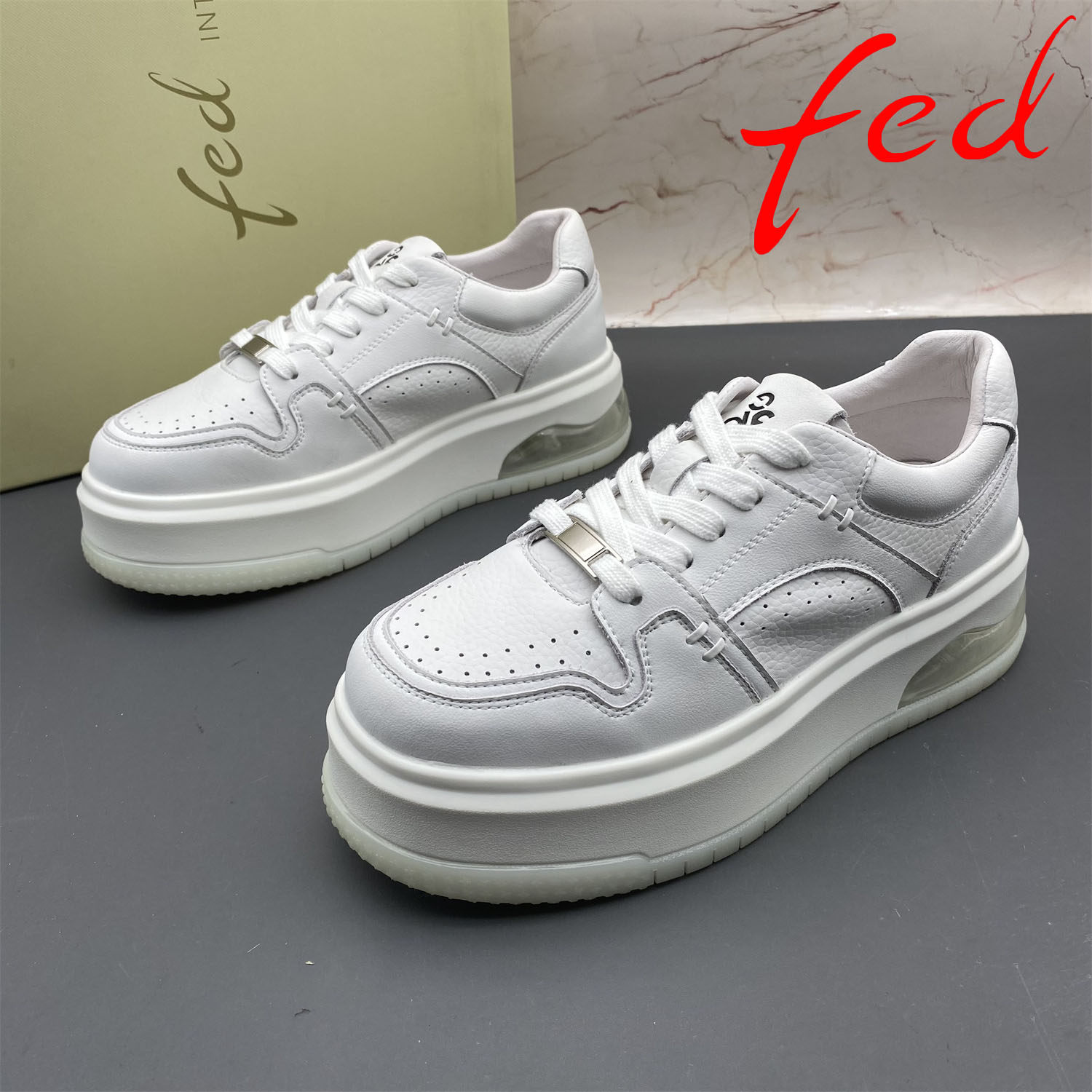 37码fed/艾芙伊迪撤柜断码牛皮女鞋气垫底系带圆头平底休闲单鞋,女鞋,老爹鞋,淘宝优惠券,粉丝福利购,淘宝优惠卷