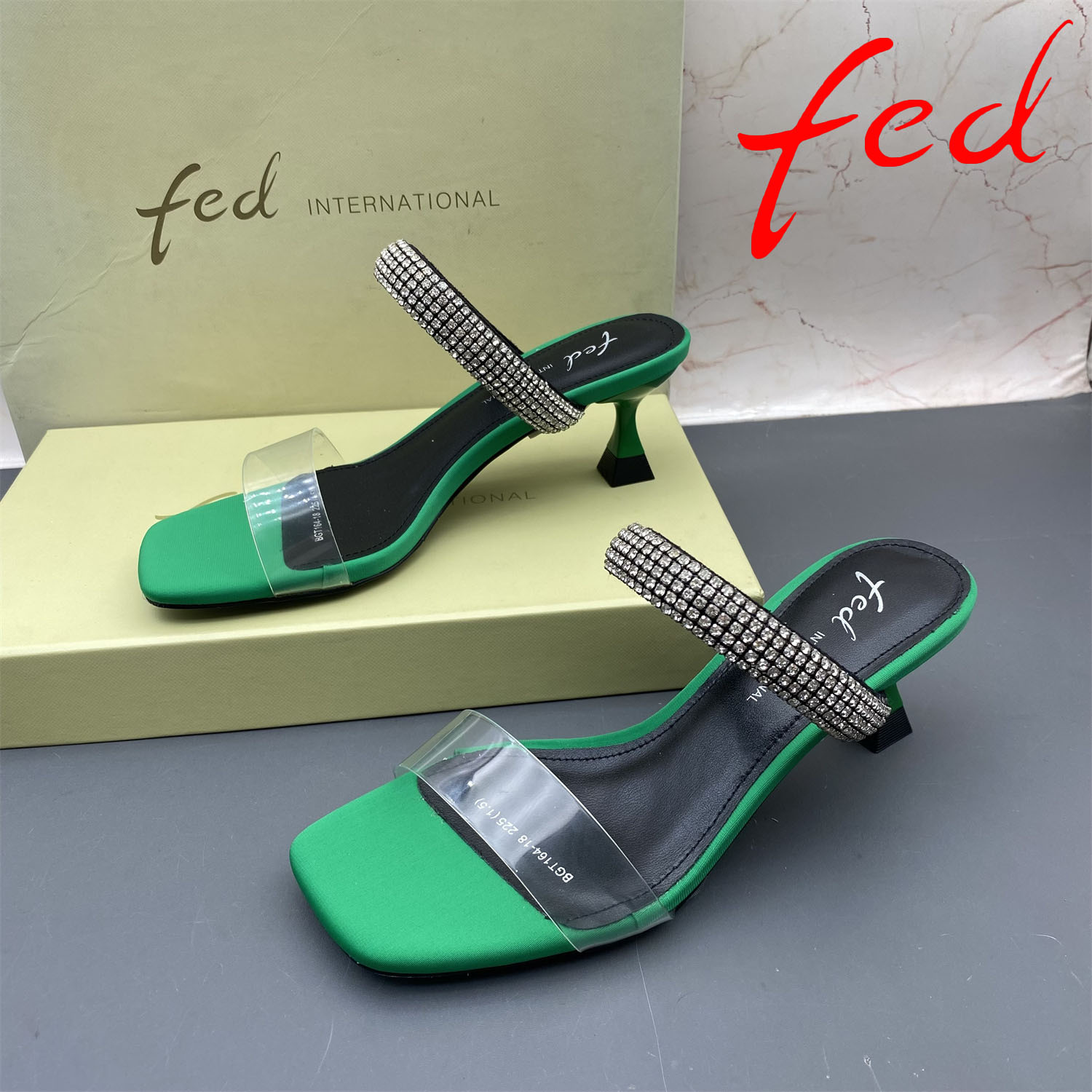 正品fed/艾芙伊迪撤柜处理女鞋细跟夏季外穿水钻时尚高跟凉拖鞋