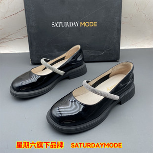 36码SATURDAYMODE断码撤柜牛皮女鞋水钻平跟防滑浅口玛丽珍单鞋