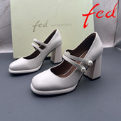 fed 艾芙伊迪撤柜断码 羊皮女鞋 36码 玛丽珍圆头高跟粗跟气质单鞋
