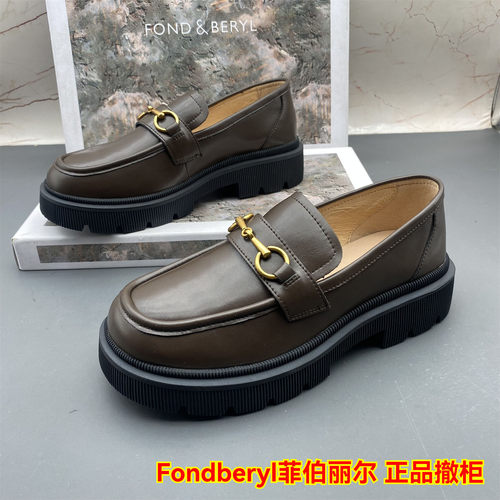 正品Fondberyl菲伯丽尔撤柜断码真皮女鞋中口防滑平跟圆头乐福鞋