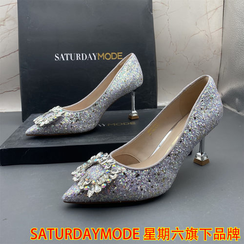 正品SATURDAYMODE撤柜断码处理女鞋水钻浅口尖头亮片优雅性感单鞋