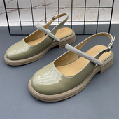 品牌断码 圆头浅口平跟防滑水钻扣带浅口后空凉鞋 撤柜漆皮女鞋 新款