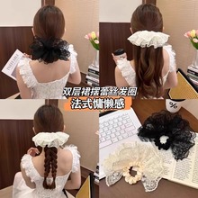 双层裙摆蕾丝发圈大肠法式白色大号少女心花边头花发饰低马尾头绳