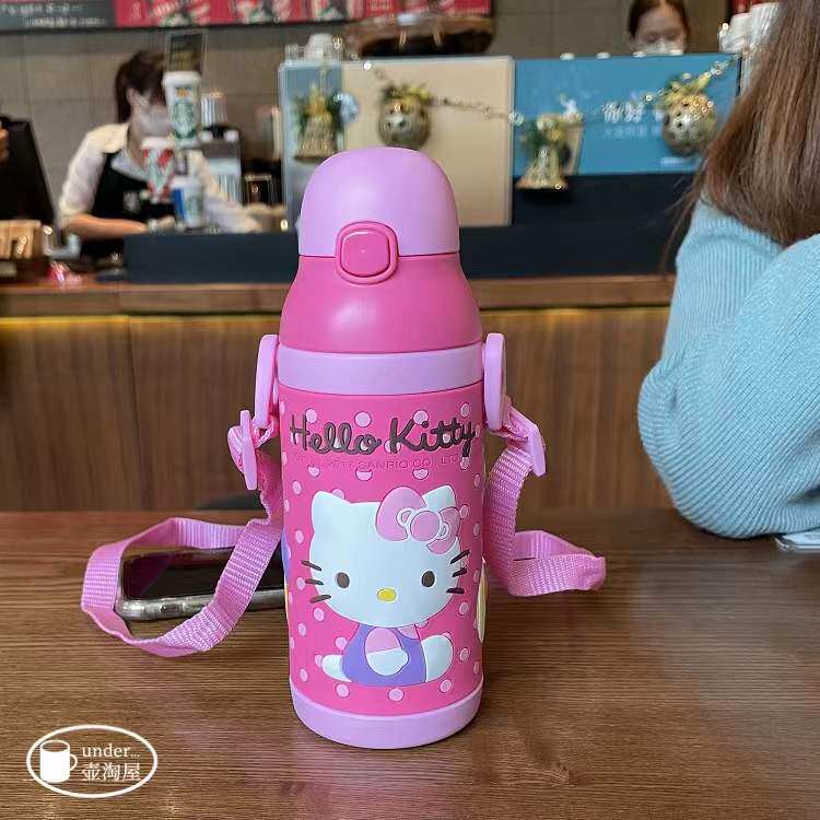 努比 hello kitty 儿童轻量真空不锈钢保温吸管水杯手柄背带92930