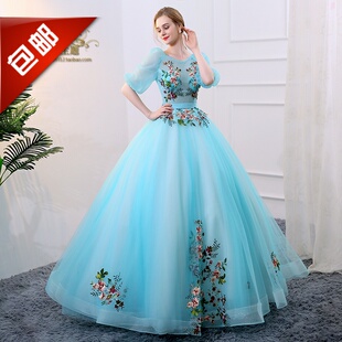 新款彩纱婚纱美声礼服摄影主题唯美蓬蓬显瘦独唱艺考演出裙包邮