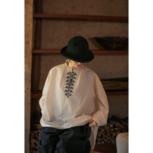 春秋款 凝脂白双股200支长绒棉复古绣花衬衫