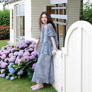 B0423衬衫苎麻上衣 两件套款春夏长裙吊带连衣裙印花2026