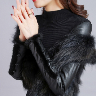 羽绒棉袖 女秋冬加绒加厚保暖针织衫 洋气套头毛衣 打底衫 水貂毛皮袖