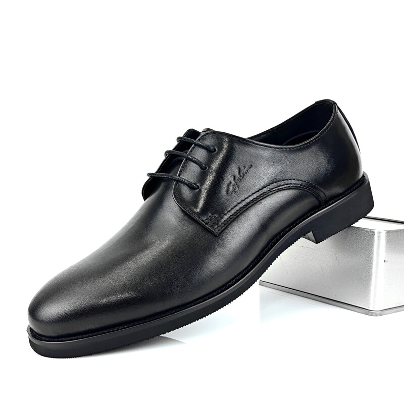 沙驰男鞋新款牛皮轻便舒适休闲皮鞋系带软底通勤德比鞋商务正装鞋