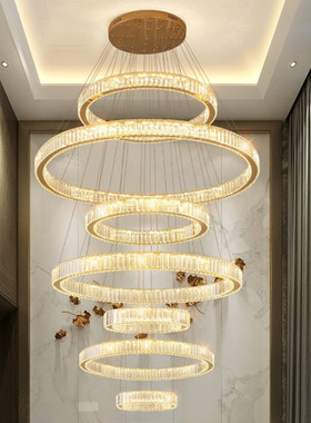 复式楼别墅客厅大吊灯LOFT公寓中楼挑空客厅灯轻奢水晶楼梯吊灯