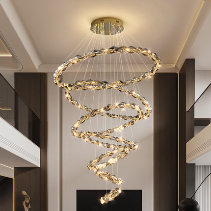 复式楼别野客厅大吊灯LOFT公寓楼中楼挑空客厅灯轻奢水晶楼梯吊灯