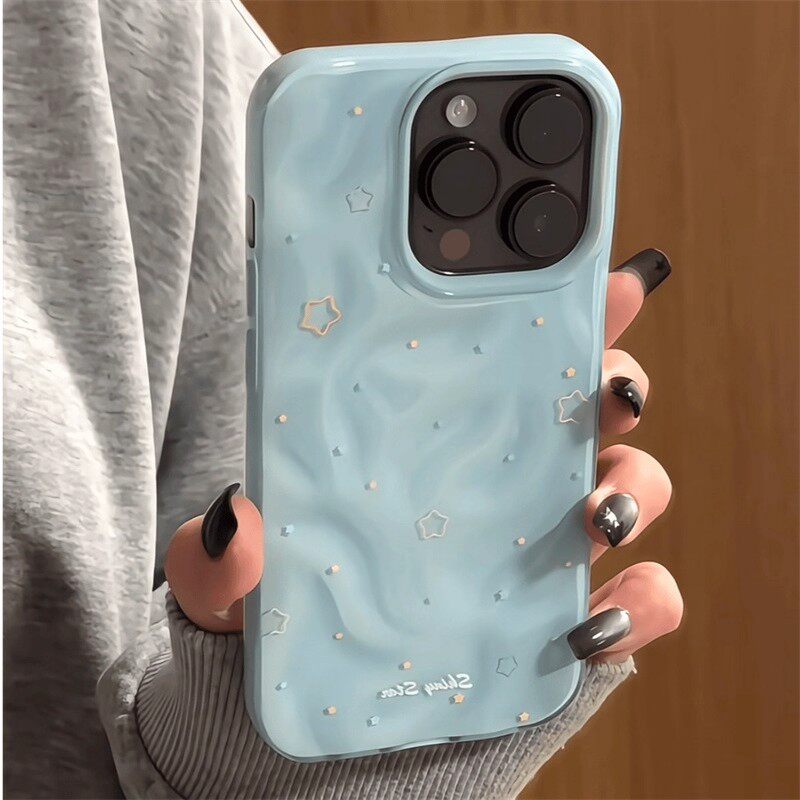 ins风星星褶皱壳适用苹果16promax手机壳陨石壳新款15pro简约14pm高级感13防摔15小众11少女Pro全包12保护套