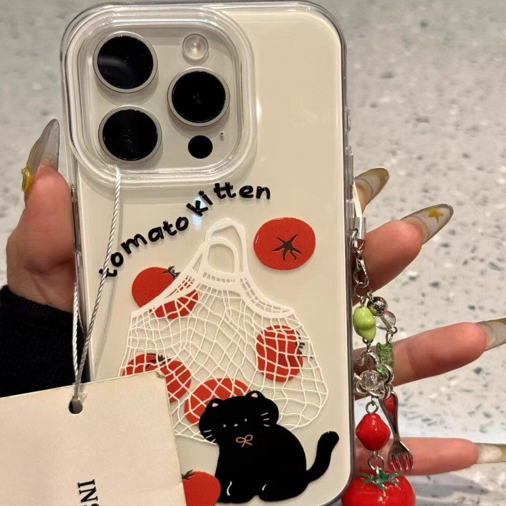 韩系ins风卡通可爱西红柿适用苹果16promax手机壳15/14新款13猫咪12简约11pro购物袋X/XR挂件7/8plus网红6p