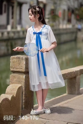2025夏季新品女童新中式国风儿童古风汉服中大童中长款连衣裙