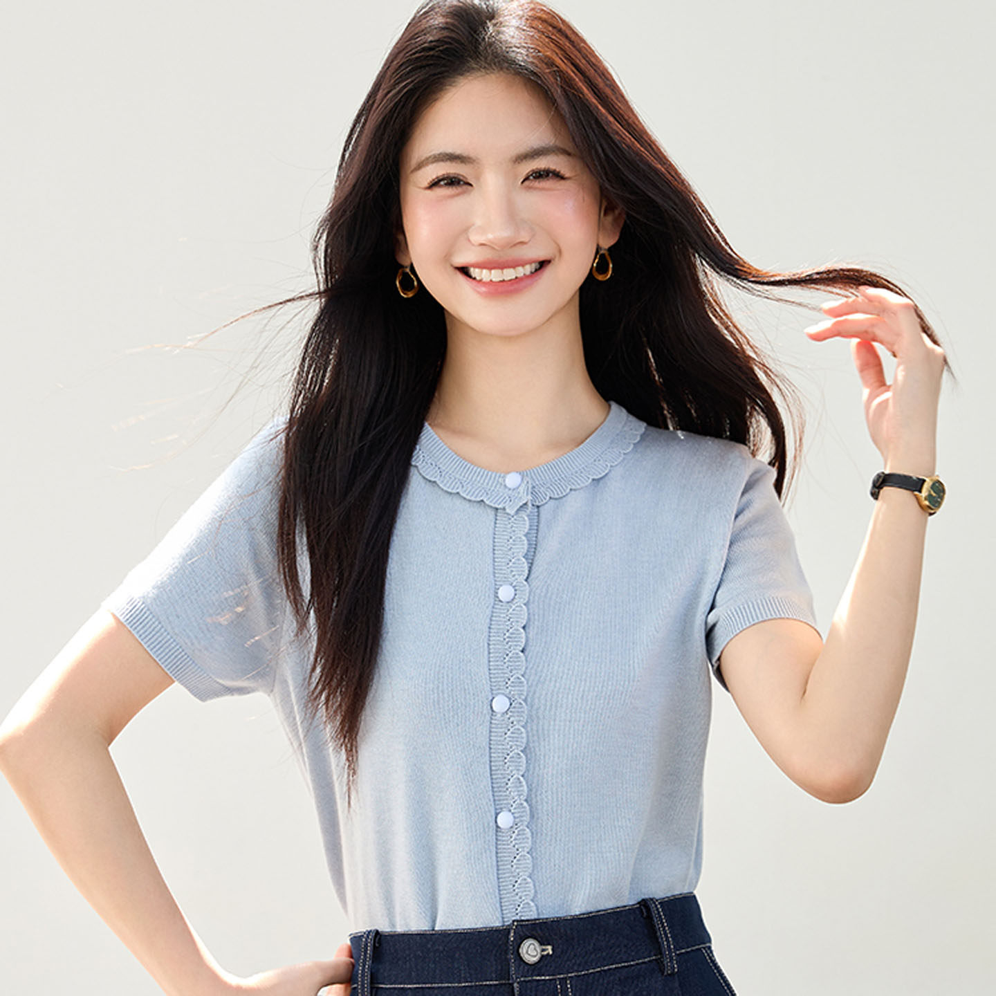 小个子短款上衣2026夏季新款冰丝针织衫女短袖花边小衫甜美小外套