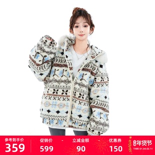 鸭鸭羽绒服女2025秋冬新品90鸭绒短款小个子宽松连帽费尔岛外套J