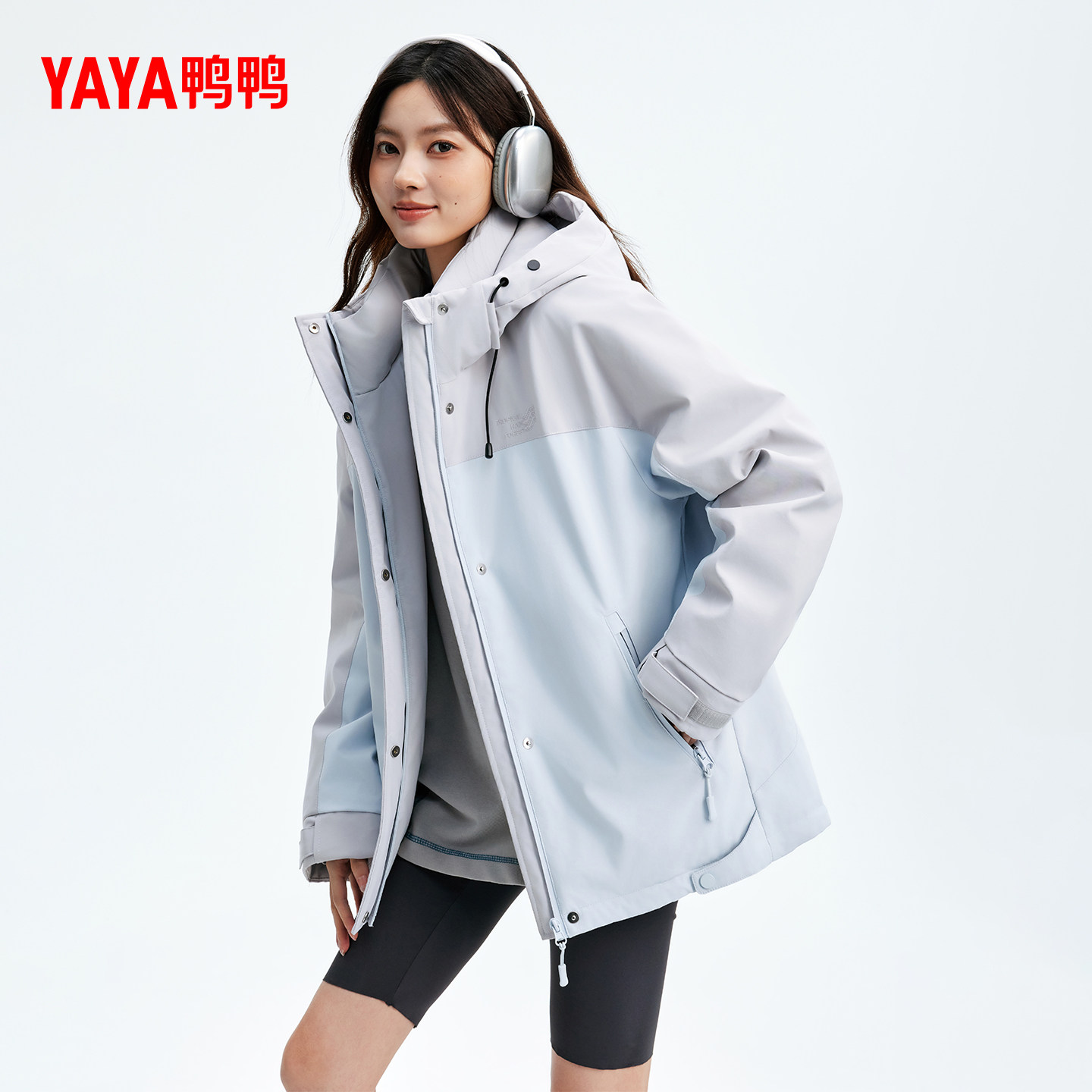 鸭鸭工装羽绒服女短款