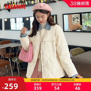 鸭鸭轻薄羽绒服女士2025冬季新品短款韩版时尚拼接保暖鸭绒外套Y