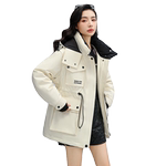 鸭鸭羽绒服女2025秋冬反季中长款连帽短款收腰时尚保暖工装外套C