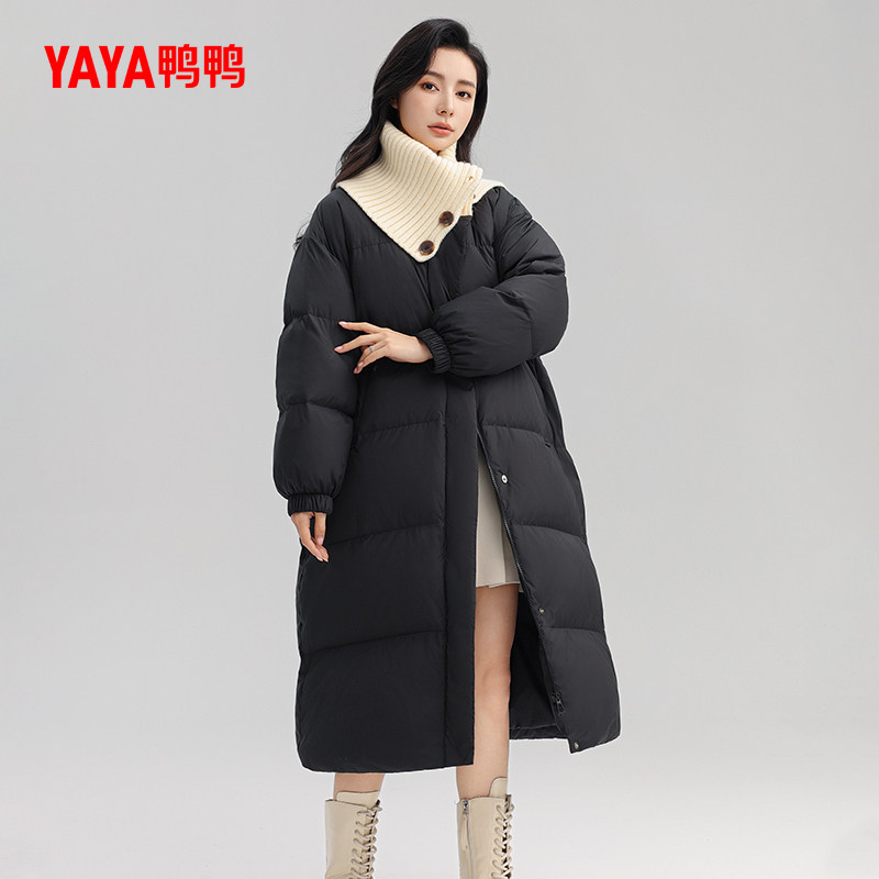 鸭鸭羽绒服女2026反季新品中长款韩版加厚宽松直筒鸭绒保暖外套A