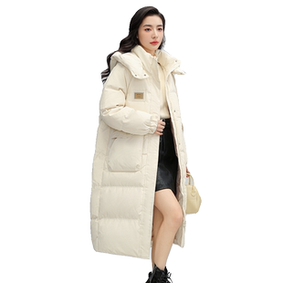 鸭鸭羽绒服女士2025年秋冬反季时尚百搭加厚保暖中长款连帽外套J