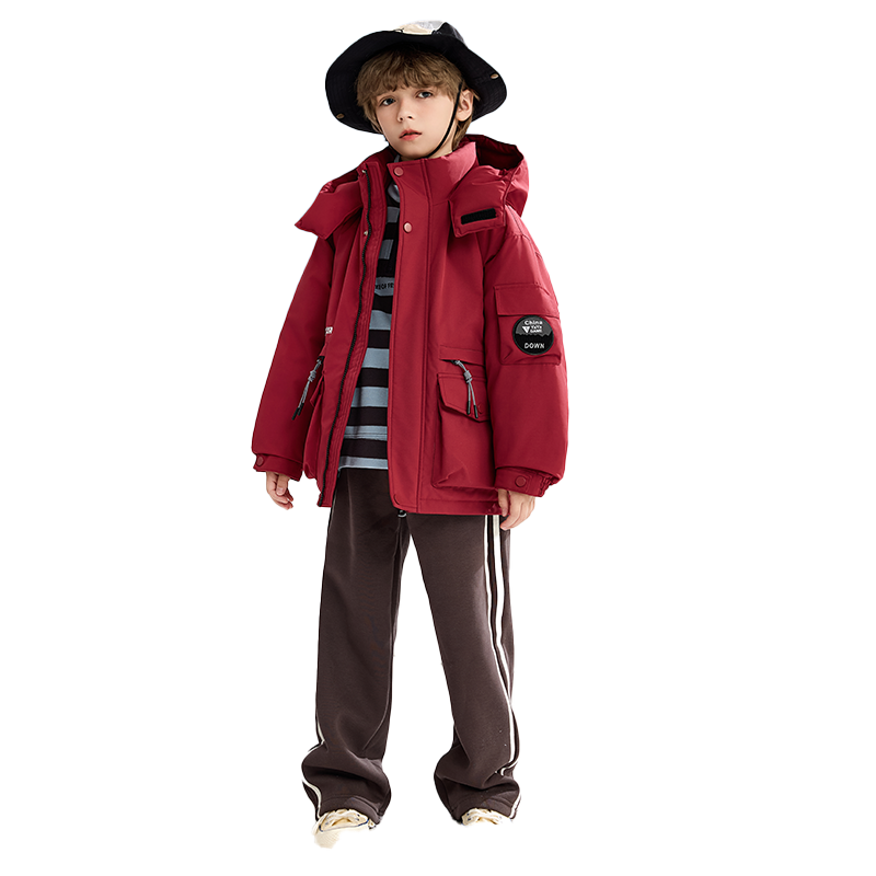 鸭鸭童装羽绒服2025冬季男童女童儿童短款连帽中大童保暖厚外套HR