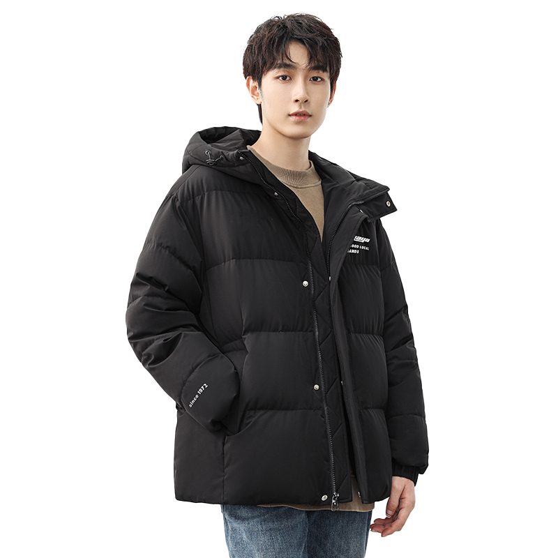 鸭鸭羽绒服男短款2025秋冬反季连帽时尚百搭显瘦面包服加厚外套C