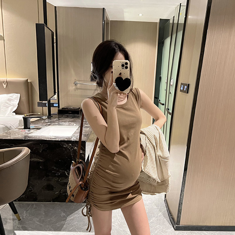 金豆豆2026春夏新款修身孕妇连衣裙套装时尚外穿衬衣吊带裙两件套