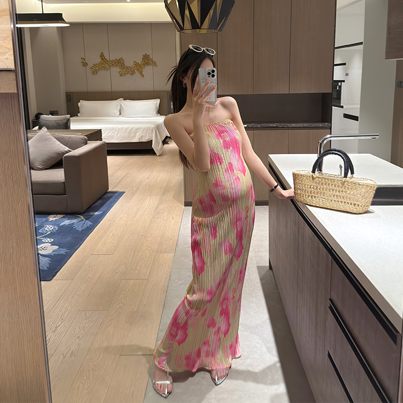 金豆豆夏季显瘦孕妇抹胸连衣裙