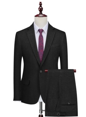 商务正装西服套装男秋季修身黑色宴会礼服英伦男两件套小媳妇2376
