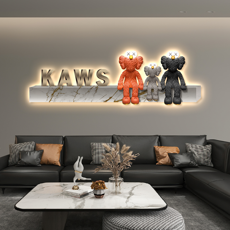 暴力熊轻奢沙发背景墙挂画灯发光画高级感卧室壁画kaws客厅装饰画