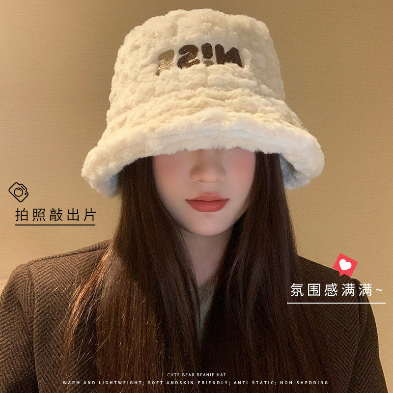 秋冬渔夫帽女加厚保暖毛绒2025新款帽子时尚百搭护耳大头水桶盆帽