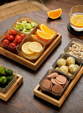 竹托盘水果盘零食碟2格3格4格6格托盘竹木盘餐厅烧烤盘面包餐盘