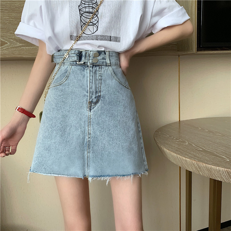Real shooting real price summer word denim skirt adjustable thin FLANNEL Denim Skirt