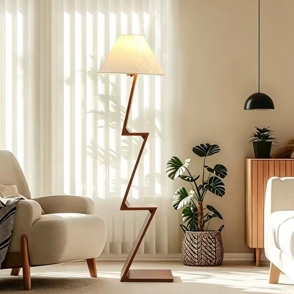 Keijo 简约客厅落地灯北欧原木风卧室沙发旁置物架一体灯具落地灯