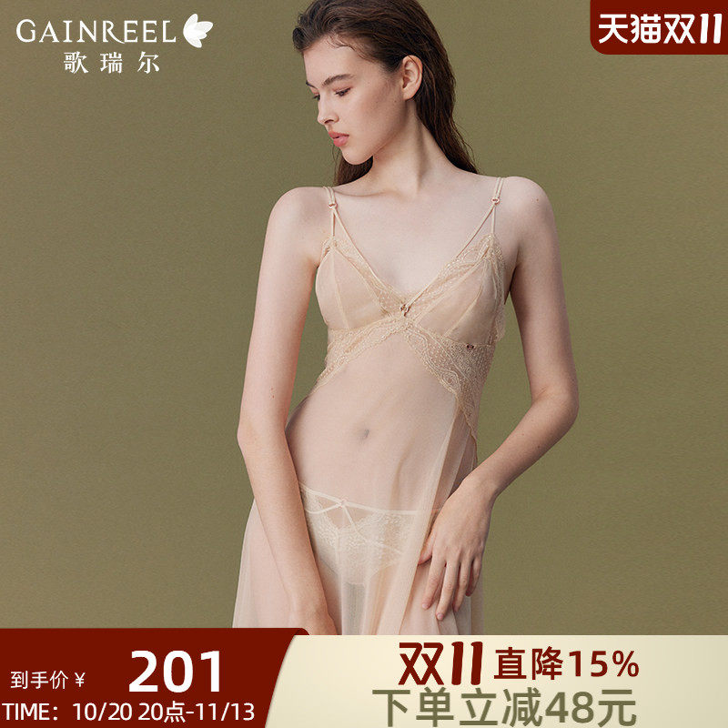 歌瑞尔透视网纱性感睡裙女美背纯欲细肩带法式蕾丝睡衣家居服2026