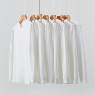 t恤衫 250g重磅纯棉卫衣长袖 t恤黑白打底宽松圆领男女内搭纯色长袖