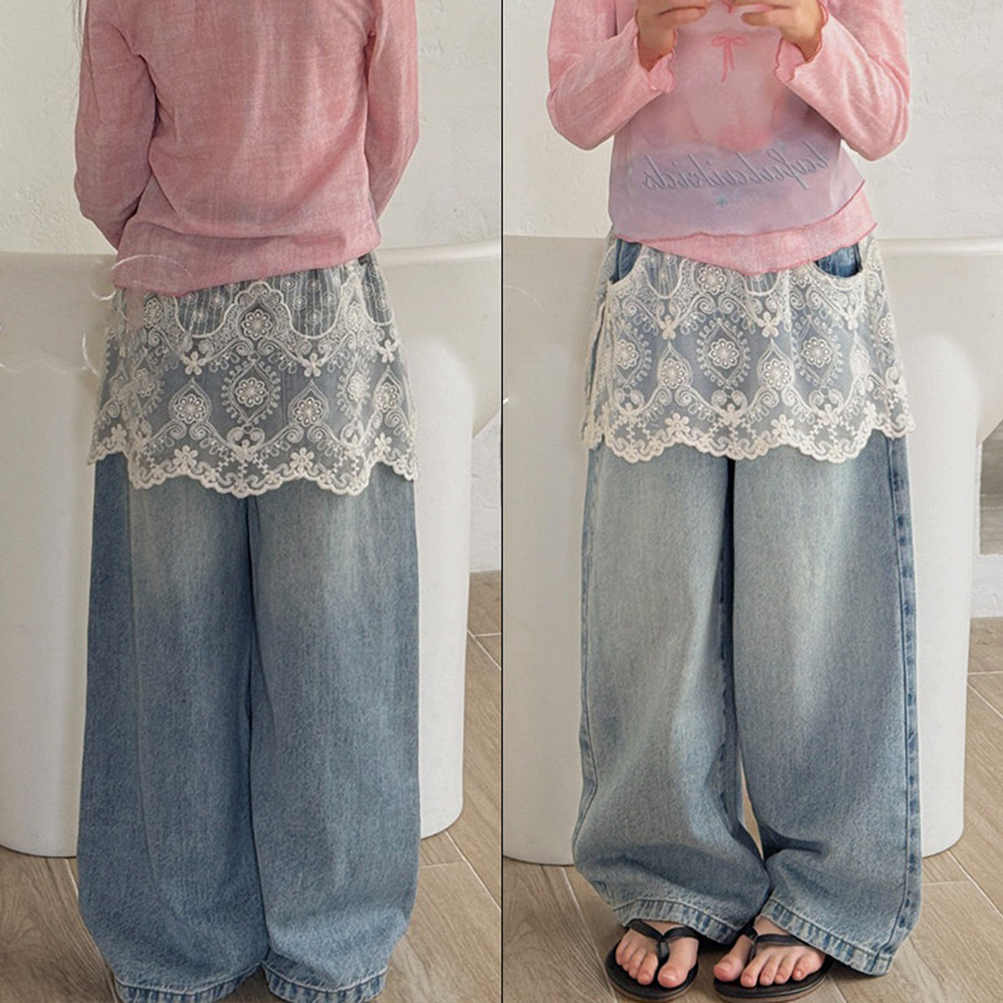 童装2026春季女大童蕾丝拼接假两件牛仔裤中大童宽松直筒裤小个子,童装/婴儿装/亲子装,儿童牛仔裤,淘宝优惠券,粉丝福利购,淘宝优惠卷