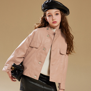 洋气儿童机车夹克上衣中大童休闲外套潮 韩版 女童皮衣2026秋季 新款