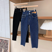 女童铅笔牛仔裤 女孩高腰紧身加绒长裤 2025春秋儿童弹力修身 小脚裤