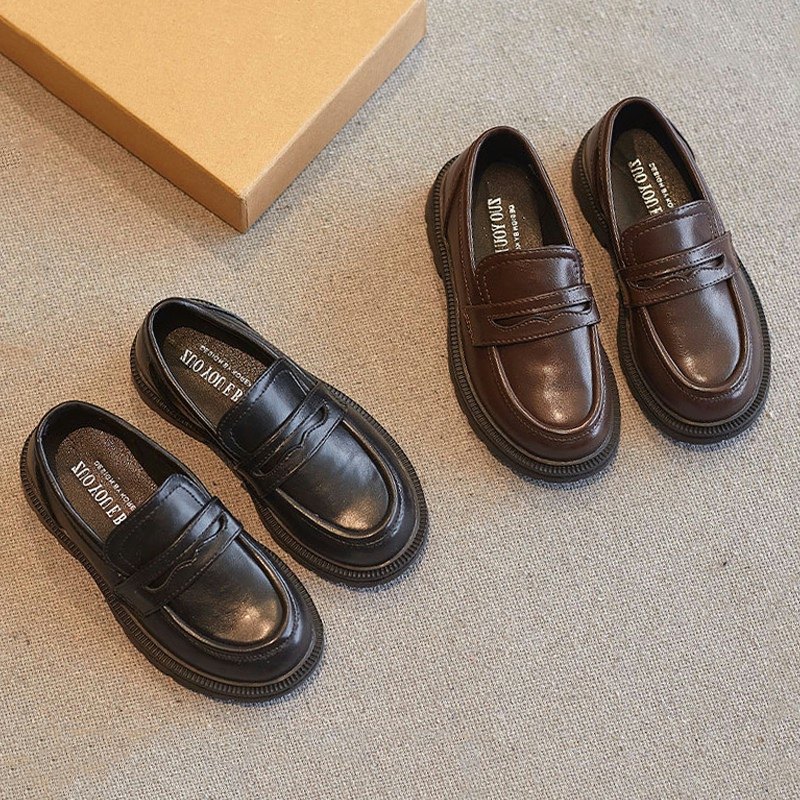 女童皮鞋2025春秋新款韩版儿童软底公主鞋小孩英伦风黑色豆豆单鞋