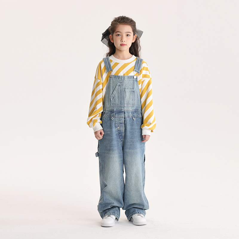 女童牛仔背带裤女大童日系阔腿裤