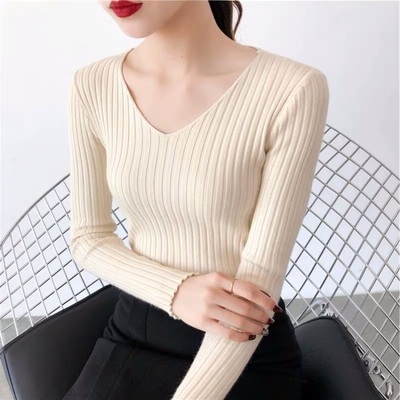 2020 new foreign style V-Neck long sleeve base T-shirt in spring and Autumn