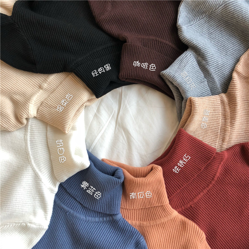 Autumn Korean new versatile solid color slim fit show thin Pullover high neck warm long sleeve knitted sweater women's wear