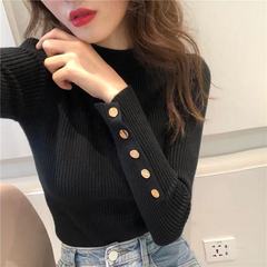 Autumn new Korean half high neck T-shirt for all kinds of slim and slim bottom sweater elastic tight top