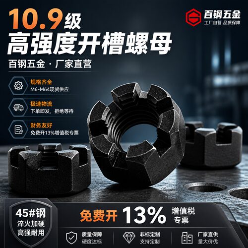 10.9级高强度开槽螺母开花螺帽