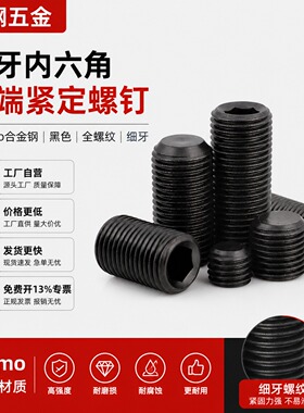 12.9级细牙内六角紧定螺丝堵头平端螺塞M5M6M8M10M12M16M20M22M24