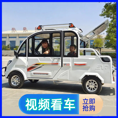 2025新款四轮皮卡电动车家用小型代步车女士油电两用电瓶车全封闭