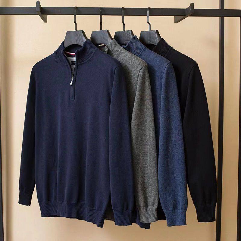 2024新款毛衣开衫男半高领秋冬款休闲打底外套纯色拉链立领针织衫